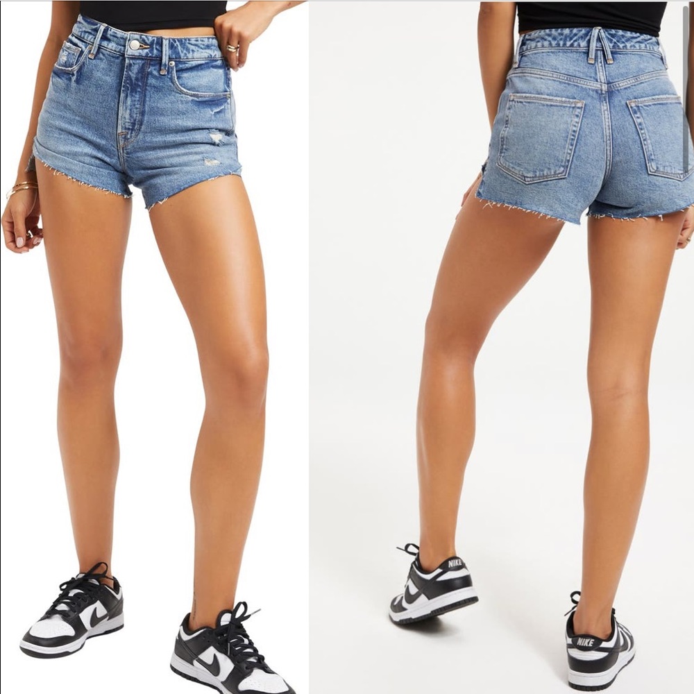 Good American Good Curve High Waisted  Denim Cutoff Jean Shorts